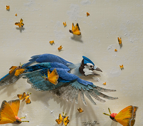 Tiffany Miller Russell - Blues and Sulphurs - Cut Paper Sculpture