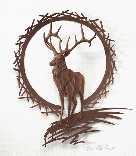 Tiffany Miller Russell - Elk Rising - Cut Paper Sculpture